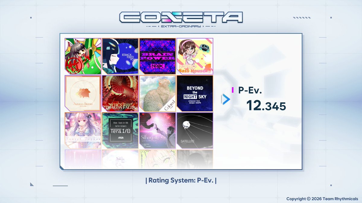 full_combo_max's tweet photo. COXETA is getting mechanic reworks!
v3.0 will introduce Great and Perfect+ judgments, as well as a game-wide player rating to reward taking on greater challenges.
#COXETA https://t.co/QQWPaogjA5