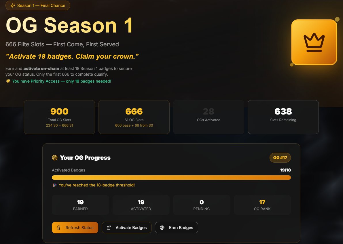 Remember grinding through Season 0? The duels, the check-ins? Yeah, me too....and it paid off.

Now <a href="/LiquiCore/">LiquiCore</a> just dropped Season 1 and it's absolutely unhinged. 666 OG slots. First come, first served. No handouts, no favors, pure merit. 

But here's where it gets spicy. Every