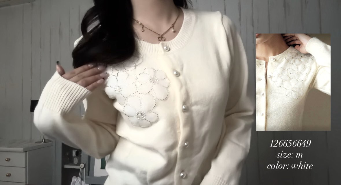 高見えすぎるカーディガン🤍パールボタンと胸元のキラキラのお花刺繍が上品で可愛い♡♡#shein #shein購入品