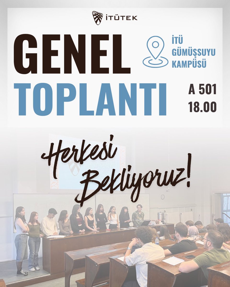 itutek's tweet photo. 26 Şubat’ta saat 18.00’de İTÜ Gümüşsuyu A501’de genel toplantımızda buluşuyoruz.

Dönem planlarımızı konuşacak, yaklaşan etkinlikleri netleştirecek ve süreci birlikte şekillendireceğiz.

📍 Gümüşsuyu A501
🕕 18.00

Görüşmek üzere. https://t.co/IiUfhI4kxh