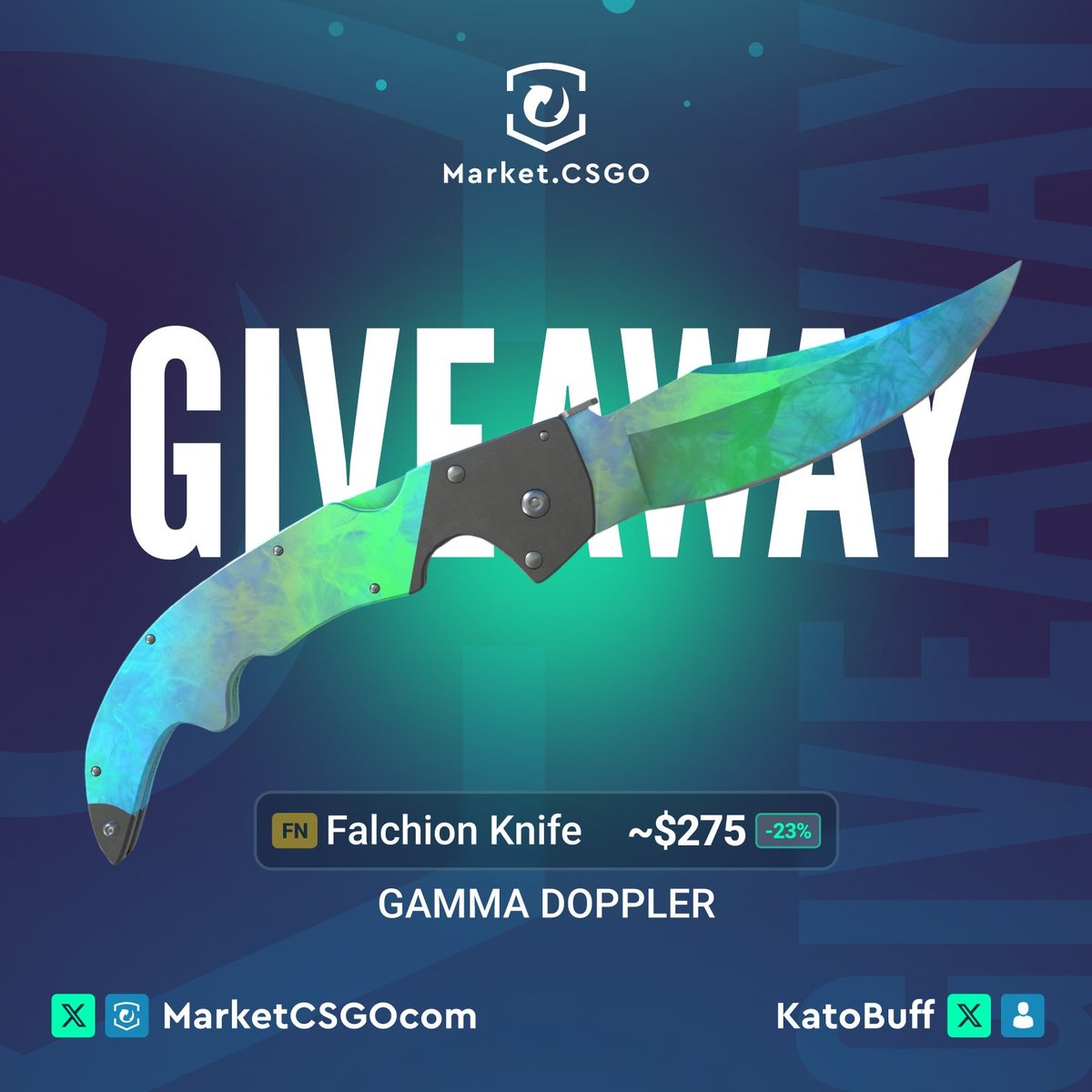 🎁 Falchion Knife | Gamma Doppler (Factory New) 🎁

How to Enter:
1️⃣ Follow <a href="/MarketCSGO/">Market.CSGO</a> + <a href="/KatoBuff/">KatoBuff || Buying skins</a>
2️⃣ Like and Retweet this post
3️⃣ Tag at least one of your teammate under the comment section

💥 Winner will be announced on March 2nd
Don't miss your shot at this epic skin! GL 🍀