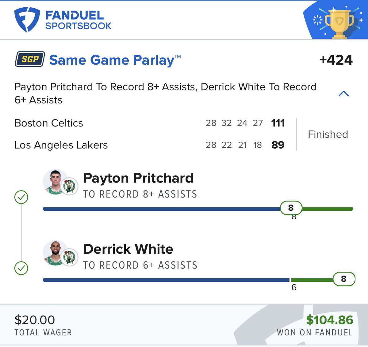 bizzy_bets's tweet photo. 7+ Unit Day Yesterday 🔥

Reaves U 20.5 Pts (-115) ✅
PP &amp; White Ast 6/8 (+424) 🔥
LBJ &amp; PP  (+285) ✅
Kon 4 &amp; 5 3’s (-115/+200) ✅
Sam Merrill 3 &amp; 4 3’s (+175/+425) 🎯
Kawhi 35 Pts (+275) ✅
Chet U18.5 Pts (-115) ✅
PP 6 Ast (-108) ✅ 
Bane O 17.5 Pts (-122) ✅

#NBAX #fanduel https://t.co/JpD7Hi7ttC