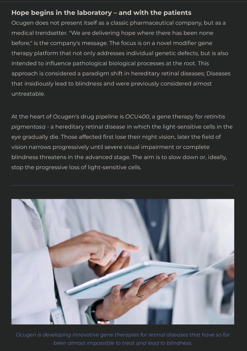 BRexNew's tweet photo. #Blindness #CurableDisease
Lead investor was RTW Investments, a renowned US healthcare specialist.
https://t.co/jD9Ck06eyV
#GeneTherapy #SeeTheFuture #MakeAmericaSeeAgain
#OCU400 $OCGN https://t.co/Nd4Dv2YTZf