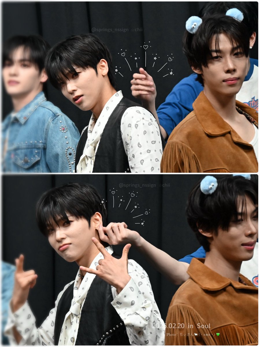 springs_nssign's tweet photo. 📸この瞬間✨
🧸 ドハ &amp; 🐯 ハンジュン
誰かの☝️が👀

2026.02.20 “Funky like me” in Soul 
muvve

#nSSign  #HUNJUN  #DOHA #ROBIN 
#COSMO https://t.co/JfumkBwqA6