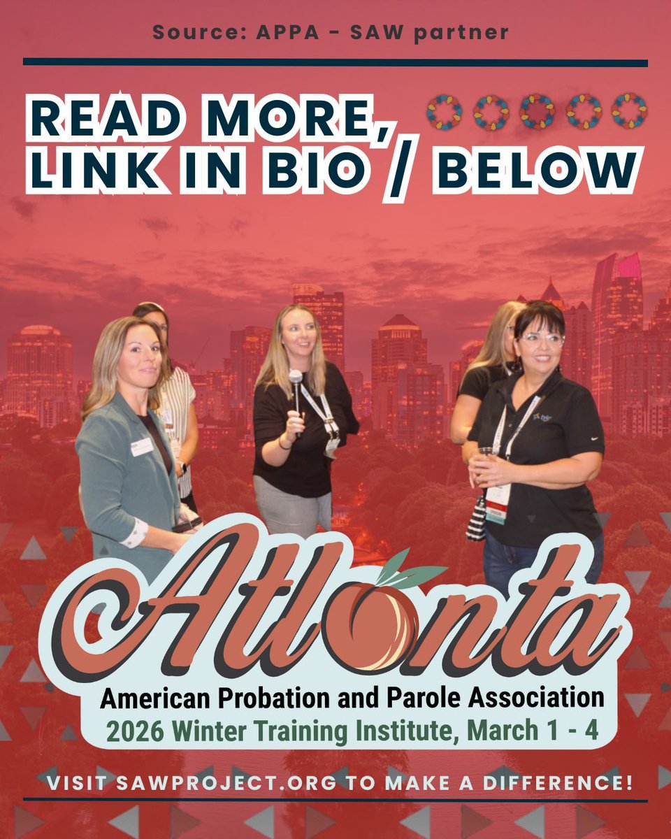 Join us in Atlanta from March 1–4 for the APPA 2026 Winter Training Institute. 

Don’t miss this chance to help reshape our field. Apply to attend today: buff.ly/xtJ0g0W 

#CompassionateJustice #APPA2026 #Atlanta #SAWProject #HumanRights #RegisterNow