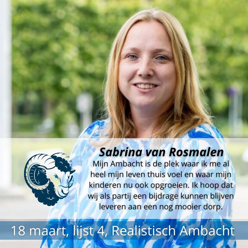 Tot aan de verkiezingen op 18 maart kun je hier kennismaken met acht topkandidaten op wie je kan stemmen! Vandaag onze nummer 4: Sabrina! Bekijk ons allemaal op ➡️ realistischambacht.nl/kandidaten/