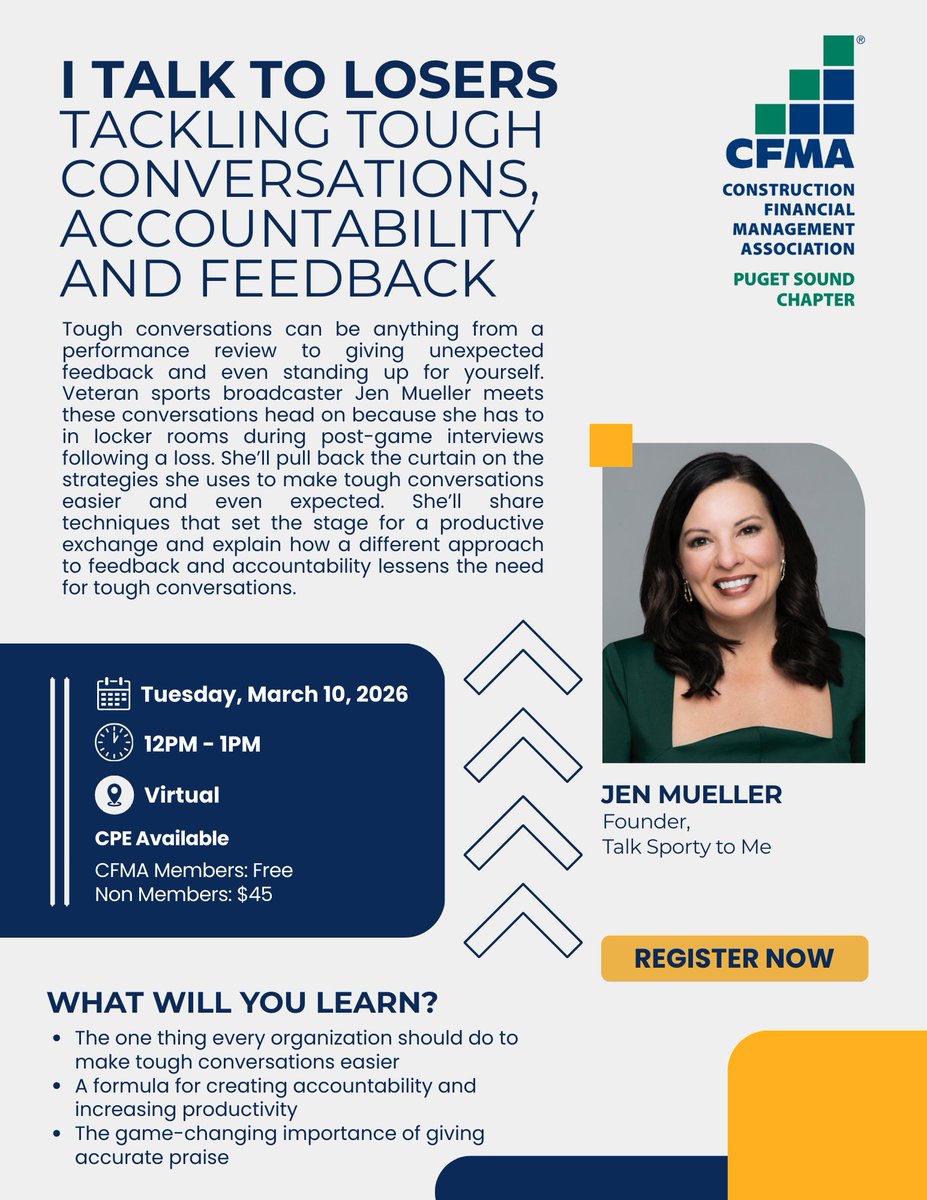 PugetSoundCFMA's tweet photo. 💬 What if tough conversations became opportunities instead of obstacles?

Register now and build the skills to make tough conversations easier and more effective ➩ https://t.co/QL5SH3cE7d

#CFMAPugetSound #CFMA #ConstructionFinance https://t.co/xxIMovzD6A