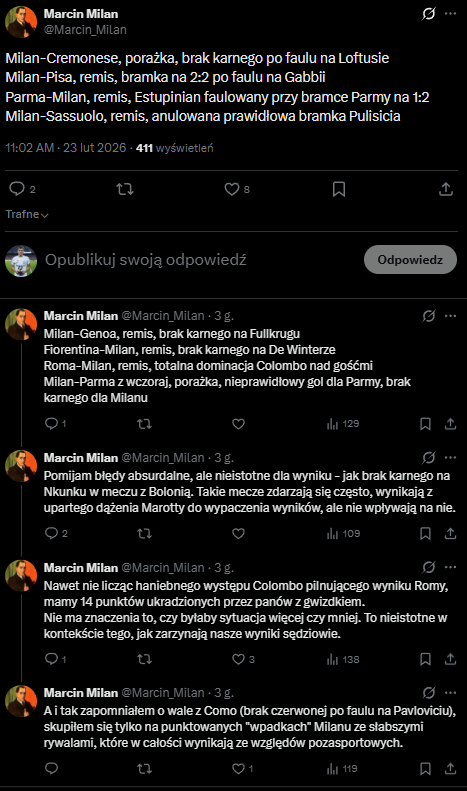 Ale odlot xD

wychodzi na to, że Milan miałby aktualnie 78 punktów i komplet zwycięstw gdyby nie sędziowie i Marotta