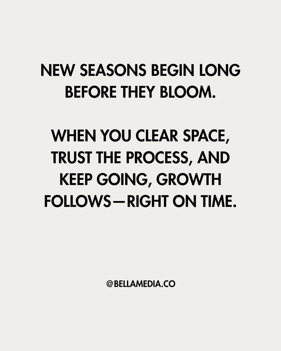 bellamediaco's tweet image. ✨ Monday Motivation ✨ 

New seasons begin long before they bloom. 🌼 

When you clear space, trust the process, and keep going, growth follows—right on time. 

#BELLAMagazine #BELLAMediaCo #MondayMotivation #Spring