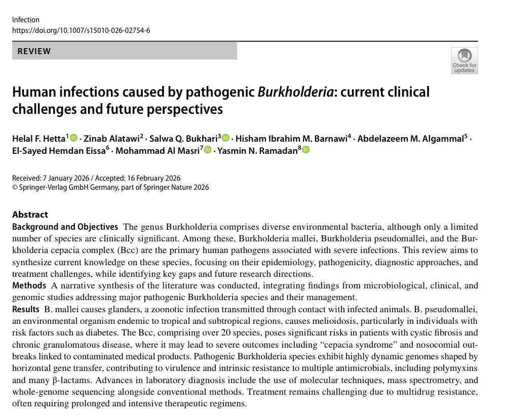 AliSMV7's tweet photo. Human infections caused by pathogenic Burkholderia: current clinical challenges and future perspectives

https://t.co/vSQpCFJks1 https://t.co/aDQyCvBYxT
