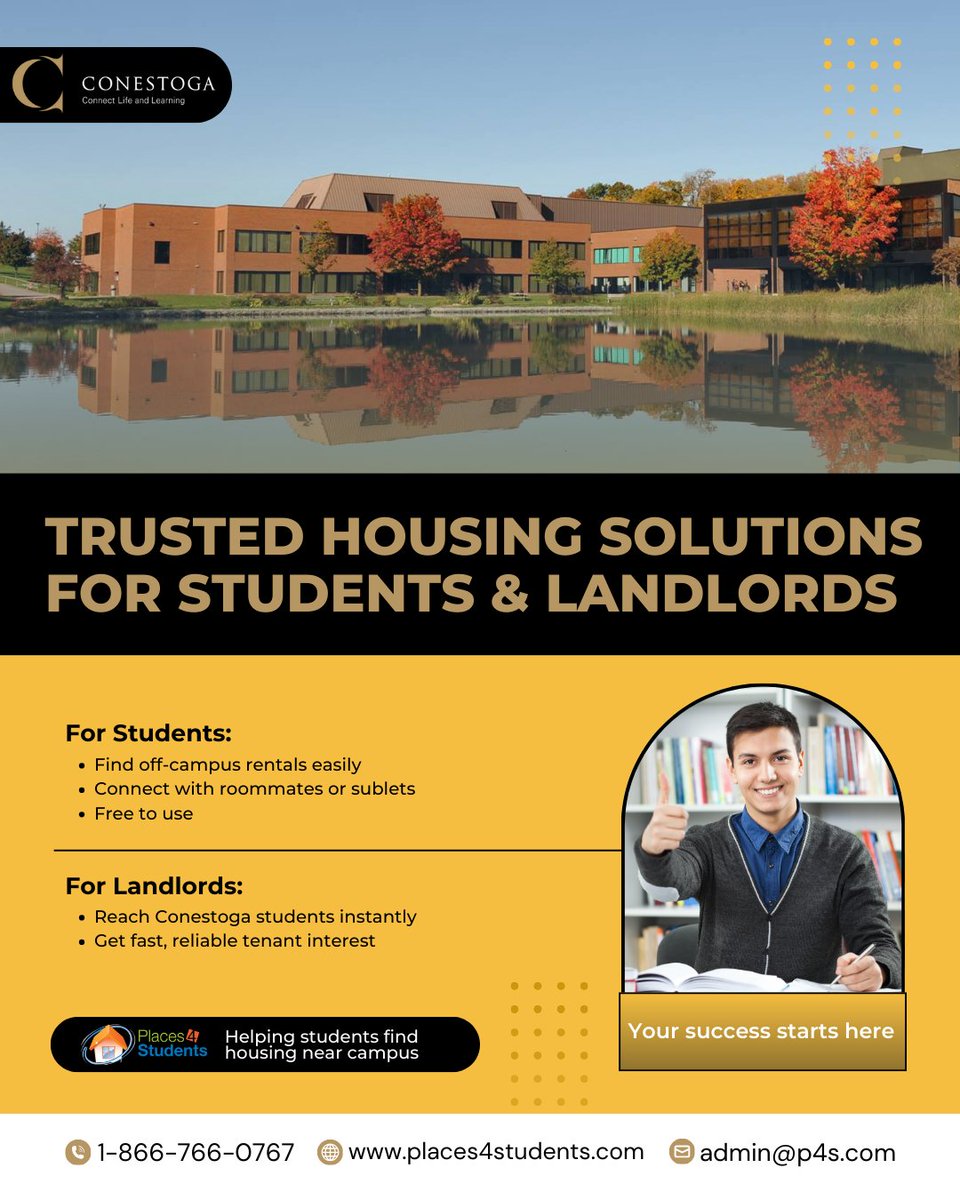 Conestoga College students, find off-campus housing fast! 🏘️ Browse rentals, connect with roommates, or list a room for free. Landlords can reach students instantly.

#ConestogaCollege #StudentHousing #OffCampusLiving