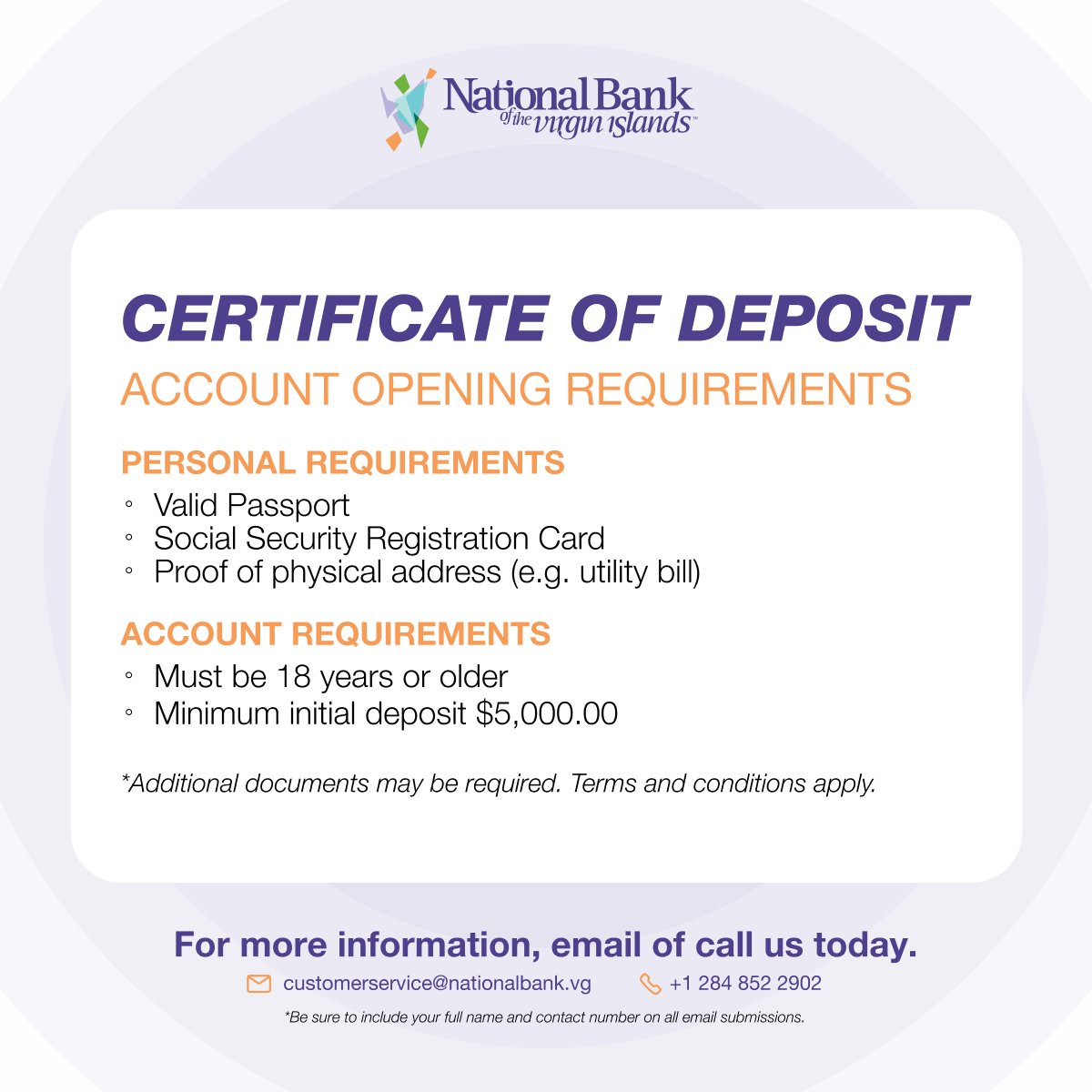 BankIslands's tweet photo. Let your money work for you by opening an NBVI CD Account 📈🏦
For more information, email or call us today.
📞 +1 284 852 2902
📩 customerservice@nationalbank.vg
#nbvi #certificateofdeposit #theofficialbankofparadise #yourcommunitybank https://t.co/6jrfIeD4R5