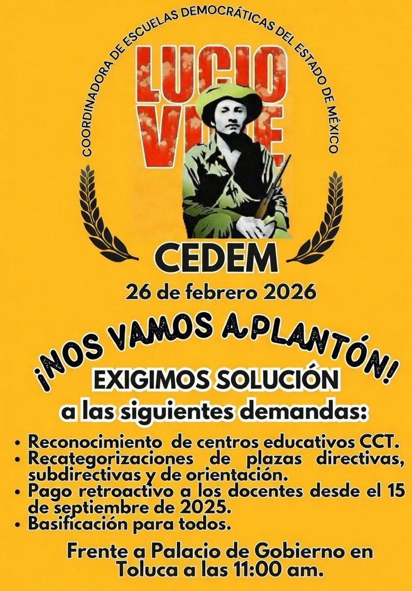 Queremos solución y no simulación, 
No hay #BuenosDias no existe el #FelizLunes por qué estamos exigiendo atención a las demandas de la CEDEM. #PlantonMaestros #Toluca  26 de Febrero 2026, 11:00 am, <a href="/delfinagomeza/">Delfina Gómez A.</a> #CodigoRojo <a href="/horacioduarteo/">Horacio Duarte Olivares</a> <a href="/SeducEdoMex/">Educación, Ciencia, Tecnología e Innovación</a> #Delfina NO CUMPLE.