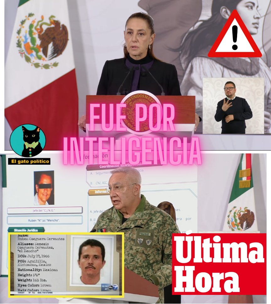 🔴​🔴¡Atención!
Así fue la exitosa operación que dio con "El Mencho":

✅El 20 de febrero (por inteligencia) se supo que "El Mencho" iba a encontrarse con una mujer en Tapalpa, Jalisco.
✅El 21 de febrero se retira la pareja sentimental y se confirma que "El Mencho" seguía en el