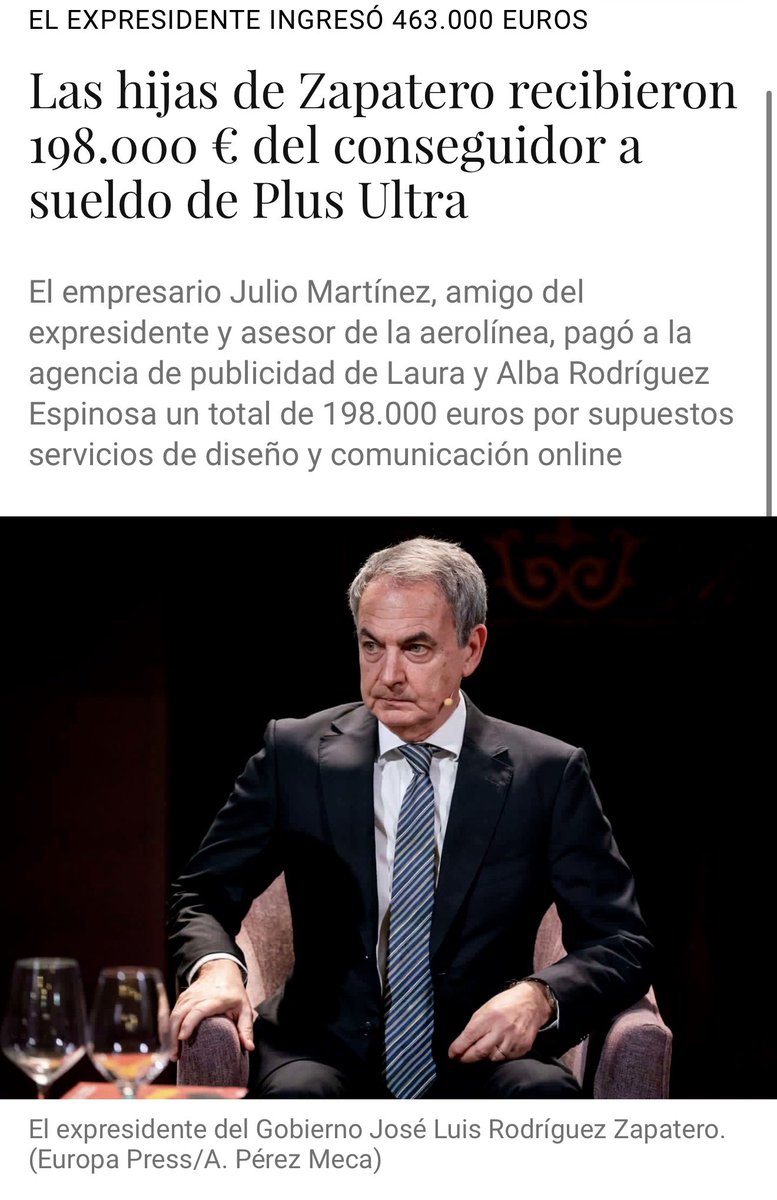 198000€ le pago Análisis relevante SL, empresa de Julito, el testamigo, a las hijas de Zapatero, por diseño y comunicación online. 

Web de Análisis Relevante: ninguna.
Redes sociales de Análisis Relevante: cero.
Es dudoso hasta que tenga correo electrónico.

Si es que ni se