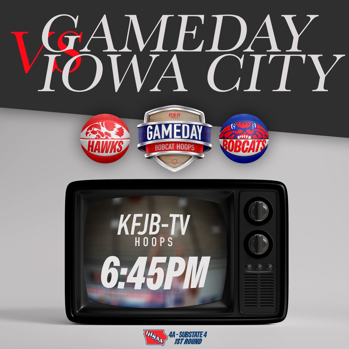 KFJBTV's tweet photo. It's the first round of Boys 4A - Substate 4 as the Cats host the Hawks on KFJB-TV!

🆚 @CityHighSports 
🏀 Coverage starts at 6:45pm
🎙️ @TVBrandonLewis &amp; Dylan Does
📱 https://t.co/8hUP3QO2Ef https://t.co/KPgNtAl78Z
