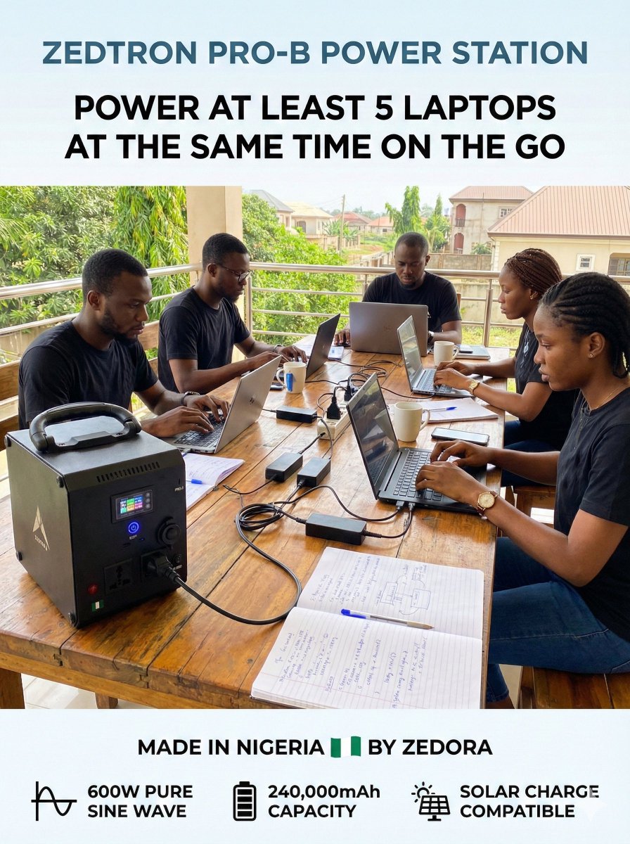 Our 3rd product upgrade for the year 2026✅

The Zedtron Pro-B power Station 
*240,000mAh/768Wh lifepo4 battery 
*600watts steady pure sine wave AC output power 
*2x USB 3.0 ports 
*1x 100w USB type-C PD port 
*Multifunction display screen 
*Low battery auto shutdown &amp; alarm