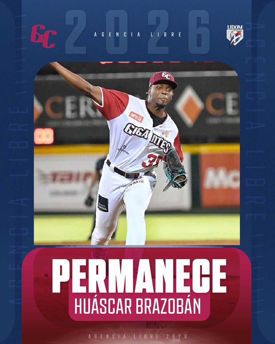 LIDOMRD's tweet image. PERMANECE 🔒

El lanzador Huáscar Brazobán se queda con los @Gigantes_Cibao 🐴

#LIDOM #AgenciaLibreLIDOM