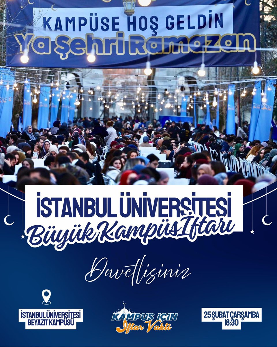 İstanbul’un kalbinde, İstanbul Üniversitesi Beyazıt Kampüsü’nde binlerce öğrenci arkadaşımızla aynı sofrada gönül birliği yapmaya davetlisiniz. 

Bu muazzam atmosferde, kardeşlik bağlarımızı güçlendirmek için tüm genç arkadaşlarımızı bekliyoruz. 🤝

📍 İstanbul Üniversitesi