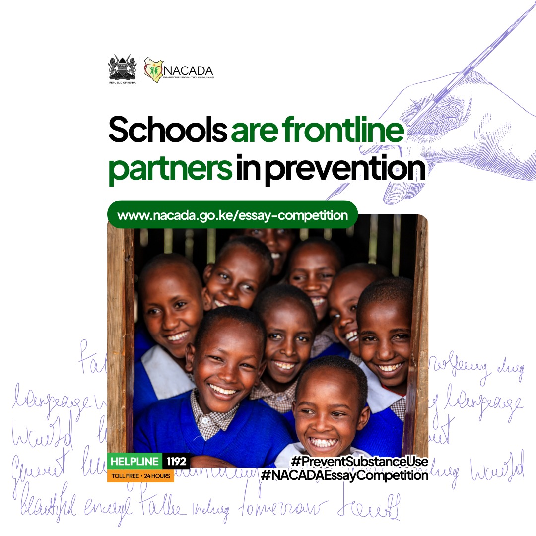 Schools are frontline partners in prevention. 🏫🤝

Educators, support national efforts by guiding senior learners to join our Essay Competition. Let them contribute ideas on safeguarding youth from alcohol and drug abuse.

Submission details 👇
nacada.go.ke/essay-competit…