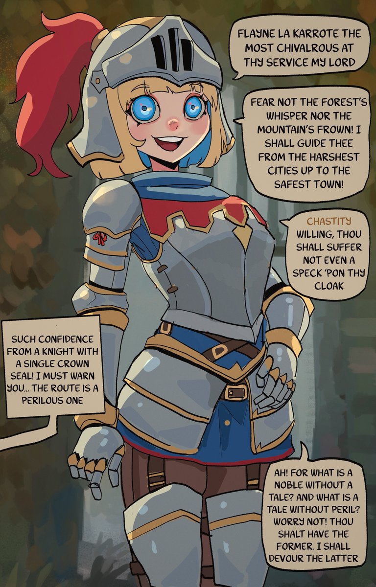 basedbinkie's tweet image. POV: Thou art a noble that hired a peculiar Knight to guard ye