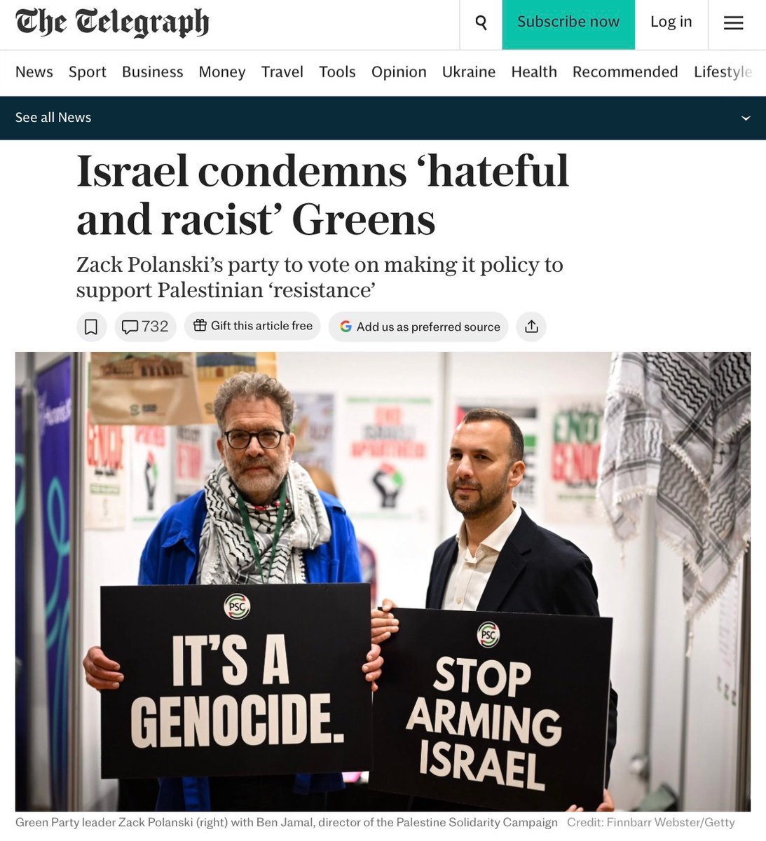 They are scared

Good

Greens are about to become 1st major UK party that is avowedly anti-Zionist. The dominos will then start falling

Zionism is racism, apartheid and fascism

It must be extirpated from all our institutions as a matter of urgency

This is the beginning