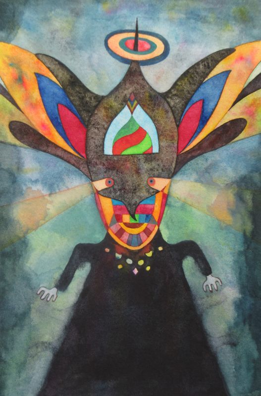 2003年頃描いた絵（右）に加筆中（左）『天使』画用紙、透明水彩