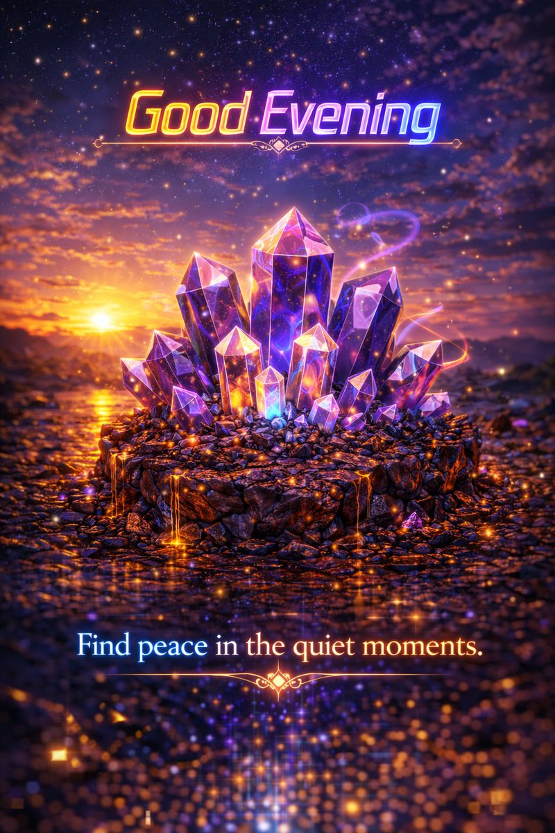 Good Evening, luminous souls 🌙 ⭐ 
As the night sky ignites and these ancient crystals awaken in violet fire, feel the universe recharge your energy. 💜 💎 
Let go of the day, embrace the magic, and rise even stronger tomorrow. Your glow is unstoppable. 🌃 
Rest well &amp; dream in