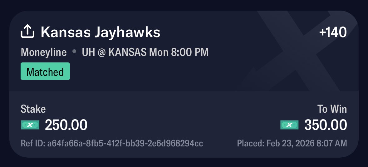MrInd1ana's tweet photo. CBB POD 🎯⛹🏽‍♂️

Kansas ML (+140)

Bill Self 40-0 at home on Big Monday? Coming off worst loss of the season? ROCK MF CHALK 🔴🔵 https://t.co/tDRp37Bkma