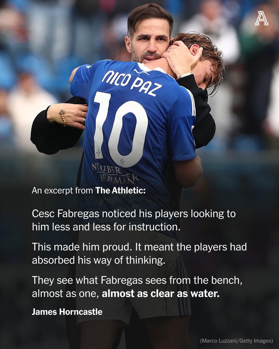 TheAthleticFC's tweet image. Como are water.

Not because they play by a famous lake and Adidas incorporated rippling aqua into this season’s shirt design.

But because of how Cesc Fabregas has got the team playing.

📝 @JamesHorncastle

🔗 nytimes.com/athletic/70652…