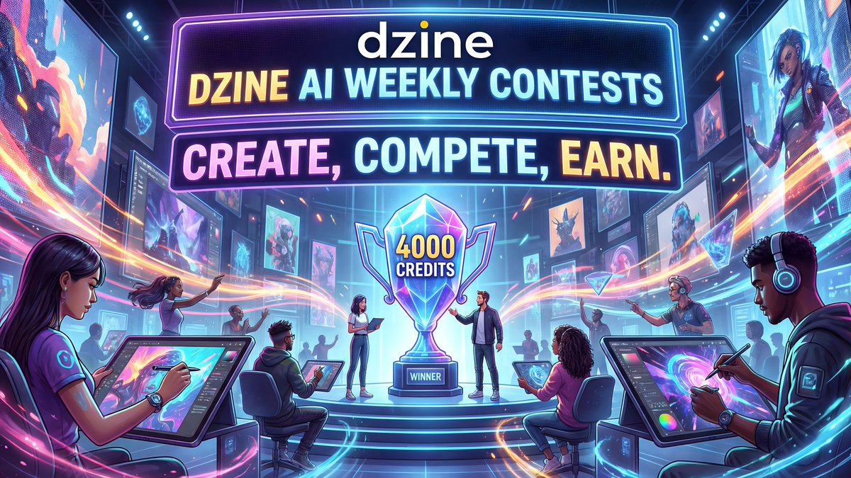 Join the Dzine AI Weekly Contests and turn your imagination into credits! Whether you're an AI pro or just starting out, this is your stage.

🎨 CREATE🏆 COMPETE 💎 EARN 4,000 credits if you take the top spot! 
Every week is a new chance to win. Are you up for the challenge?