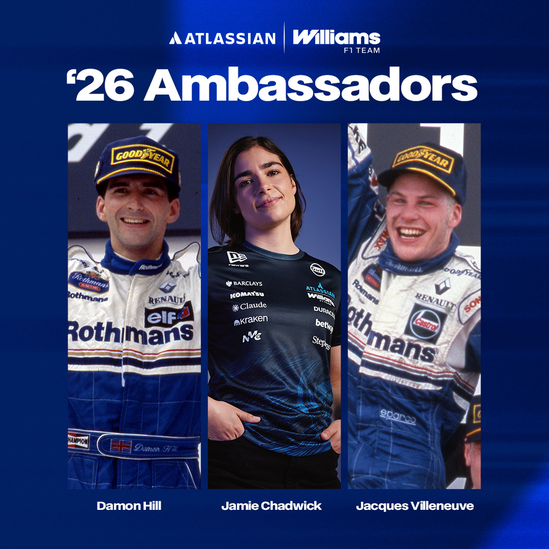 WilliamsRacing's tweet photo. 2026 just got even more exciting 🤩
Our Team Ambassador line-up is locked in 🔐 https://t.co/bMVh5NqPco