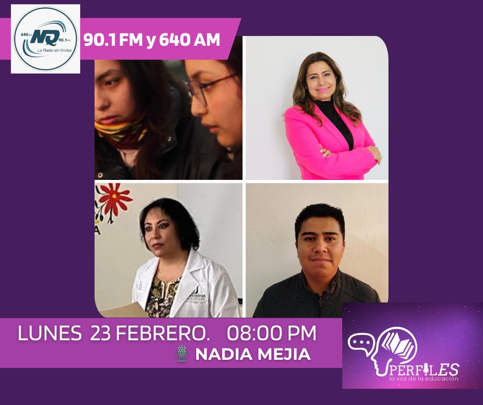 Hablaremos  sobre sarampión 💉 
Conoceremos a perfiles <a href="/UPTulancingo/">Universidad Politécnica de Tulancingo Oficial</a> <a href="/elcolegiohgo/">El Colegio del Estado de Hidalgo</a> y educación socioemocional con <a href="/SEPHidalgo/">SEP Hidalgo</a> <a href="/SEMSyS_SEPH/">Subsecretaría de Ed Media Superior y Superior SEPH</a> 
🗓️ 23 febrero 
🎙️Conduce: <a href="/nadietita/">Nadia Mejia</a> .
📻 90.1 y 640 AM NQ Radio sin límites
⏰ 20:00 hrs.
🛜 nqradio.com/radio.html