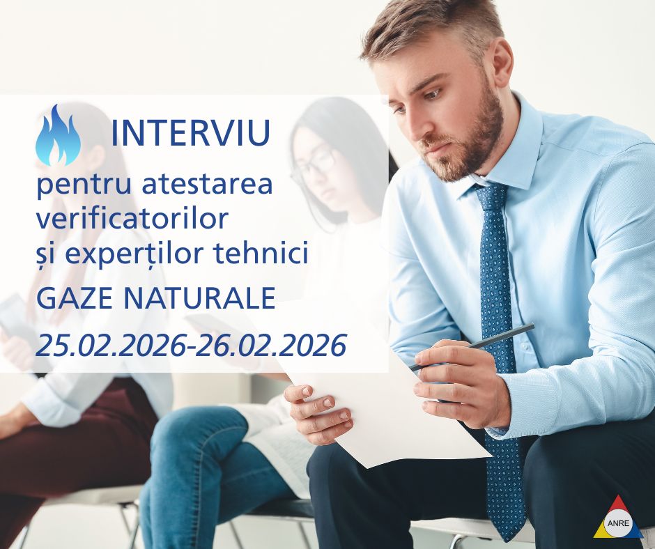 InfoANRE's tweet image. 📢În perioada 25–26 februarie 2026 se desfășoară interviu pentru atestarea verificatorilor și experților tehnici – sectorul gazelor naturale

 👉Lista candidaților propuși pentru interviul din 25–26.02.2026 este disponibilă aici:
 🔗anre.ro/anunt-interviu…