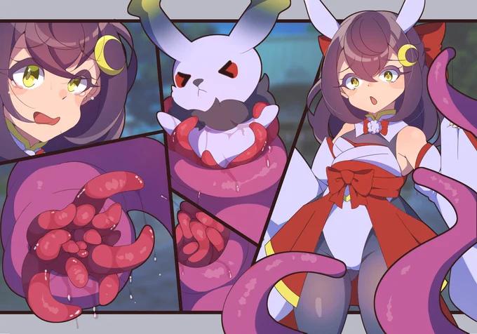 魔法少女ルナティック・ラヴィちゃんとマスコットのツキマル ラヴィちゃんが魔物に負けて、マスコットをふたなりチンポに変えられてしまうわけが…… #transfur #TF