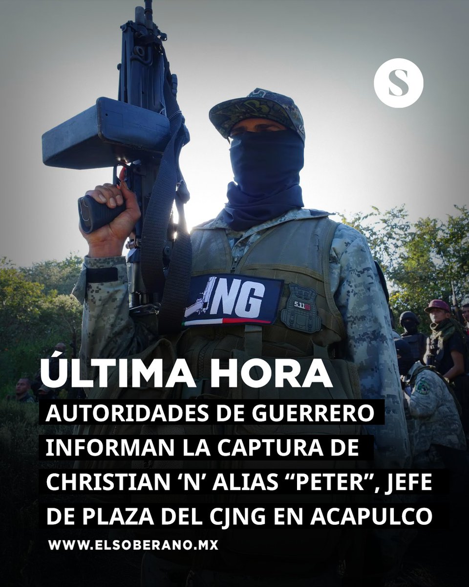 #ÚLTIMAHORA 🚨 Autoridades de Guerrero informan la captura de Christian ‘N’ alias “Peter”

Era cabecilla del CJNG en Acapulco.

Información en proceso.