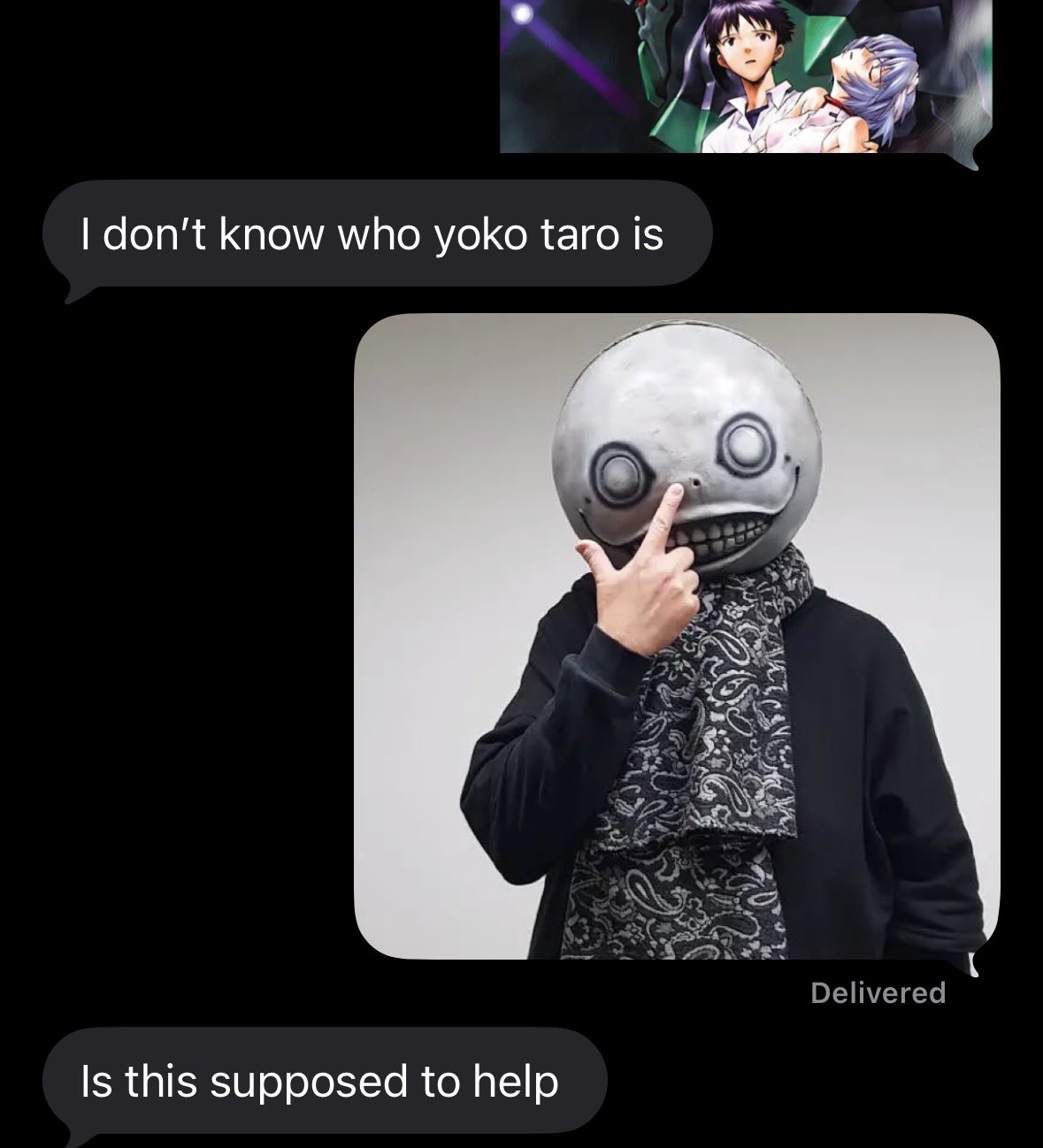 texted my ex about the Evangelion news and forgot this man has never touched a video game console in his life https://t.co/RE5jHpJTpS