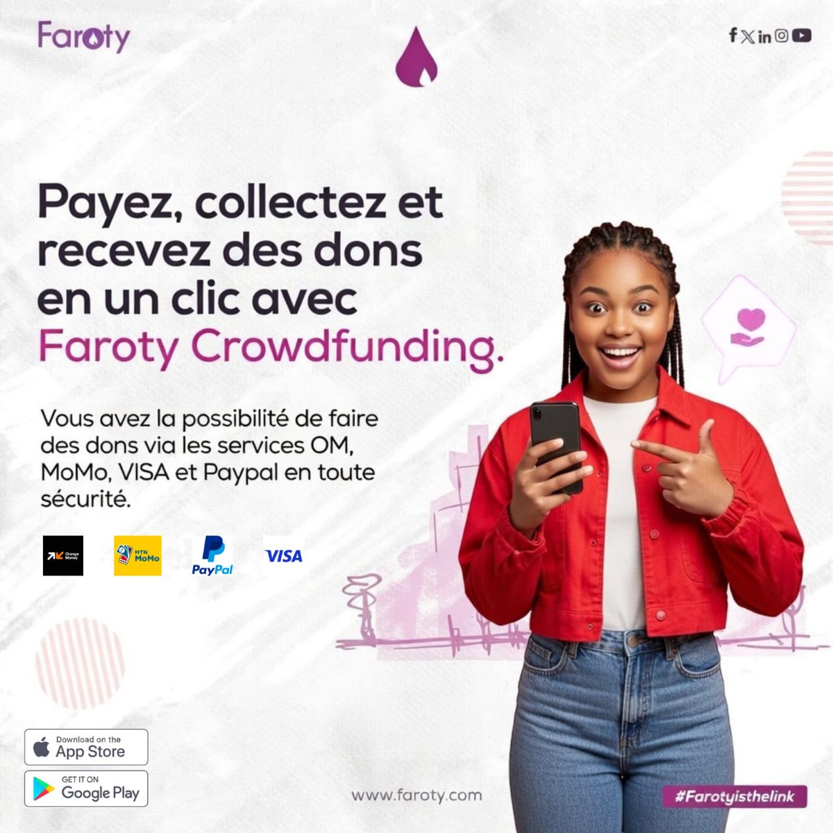farotyMe's tweet photo. 💳 Collectez et recevez des dons en un clic :
✔ Paiements OM & MoMo
✔ Visa & PayPal intégrés
✔ Transactions sécurisées
📲 Lancez votre campagne maintenant :
👉 https://t.co/Xkegbv5TMM�
#Faroty #DigitalFinance #CollecteDeFonds #InnovationAfricaine #TechForGood https://t.co/we6Sk3lowy