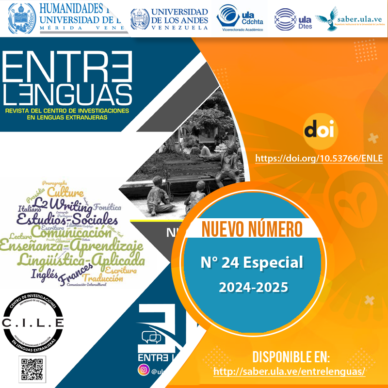 SaberULA's tweet photo. Entre Lenguas N° 24 Especial 2024-2025.  Disponible en:  https://t.co/7hsdpmgl20 @ULA_DTES @rectoradoula @PrensaULA @CdchtaUla @CDCHTA @revistasve https://t.co/H5com1Dsdb