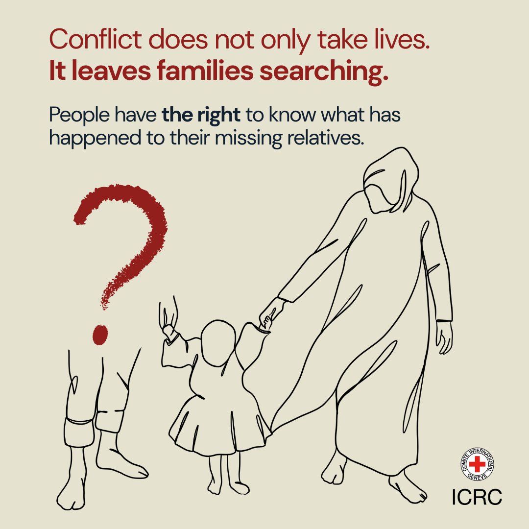Across the world, families separated by war live with the pain of not knowing the fate of a loved one. The uncertainty does not end with time.

We work to help families reconnect and to clarify the fate of the missing. Because every family has the right to know.