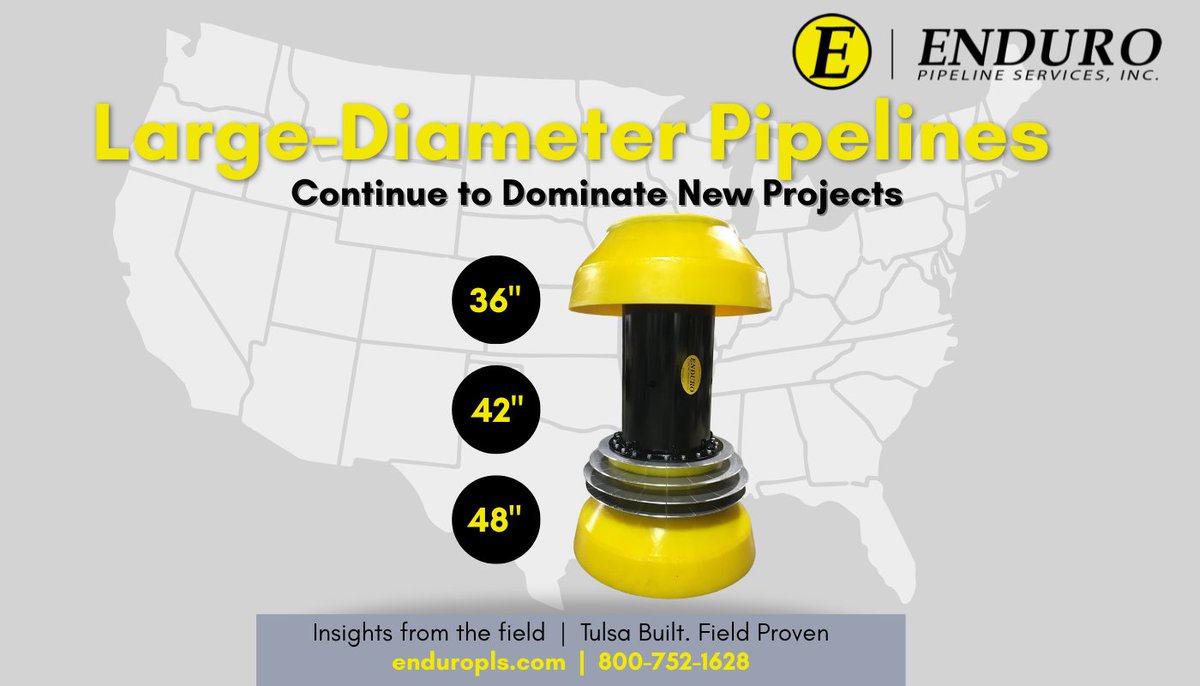 Pipeline sizes are growing—36"–48" pipelines now standard for long-distance, high-volume transmission. Enduro supports these large systems. 🔗 enduropls.com 📞 800-752-1628