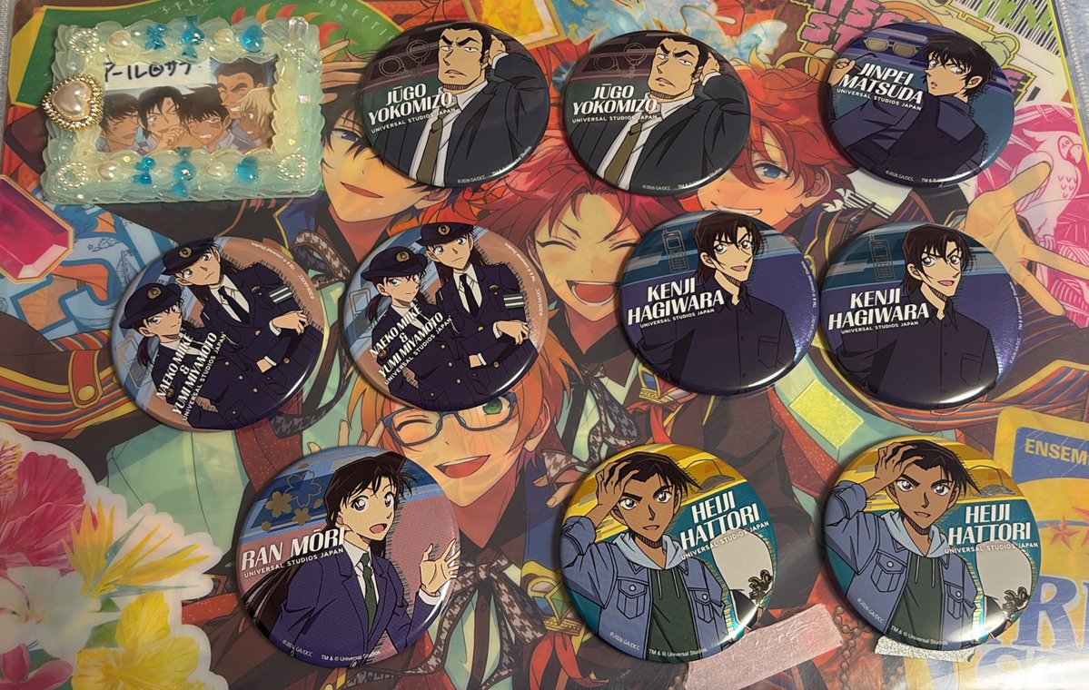 交換】 USJ ユニバ 名探偵コナン 缶バッジ 譲：横溝2 松田 萩原2 蘭