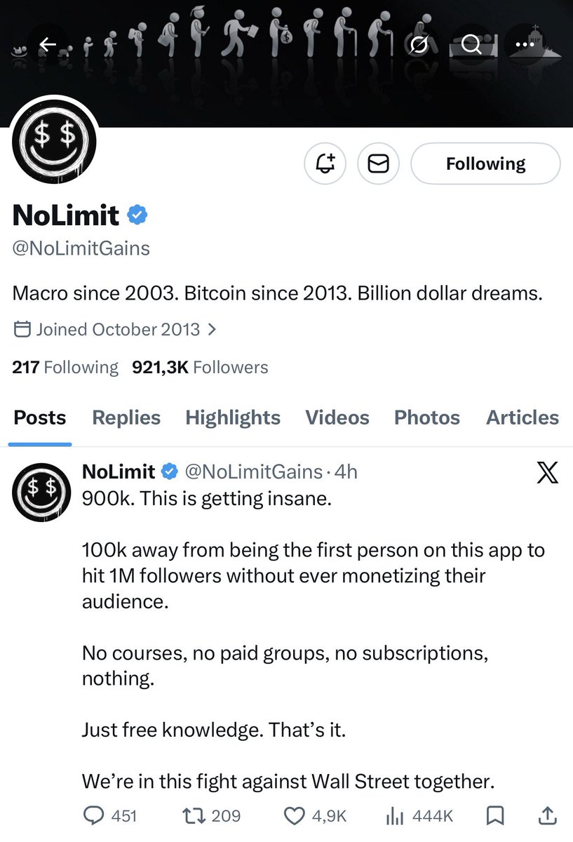 BANGERSDEV's tweet photo. @NoLimitGains almost hit 1MIL followers in 5hours https://t.co/3i8qTAFzpE