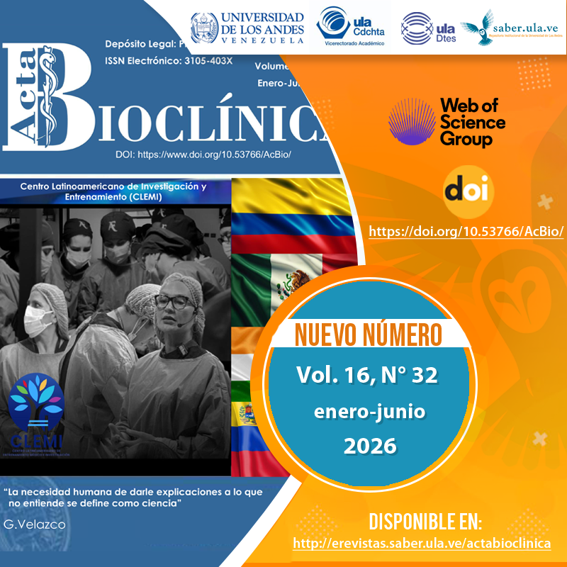 SaberULA's tweet photo. Acta Bioclínica Vol. 16, N° 32, enero-junio 2026.  Disponible en: https://t.co/68fyz9N1yx @ULA_DTES @PrensaULA @rectoradoula @CdchtaUla @CDCHTA @revistasve https://t.co/qyHLaCKo6f