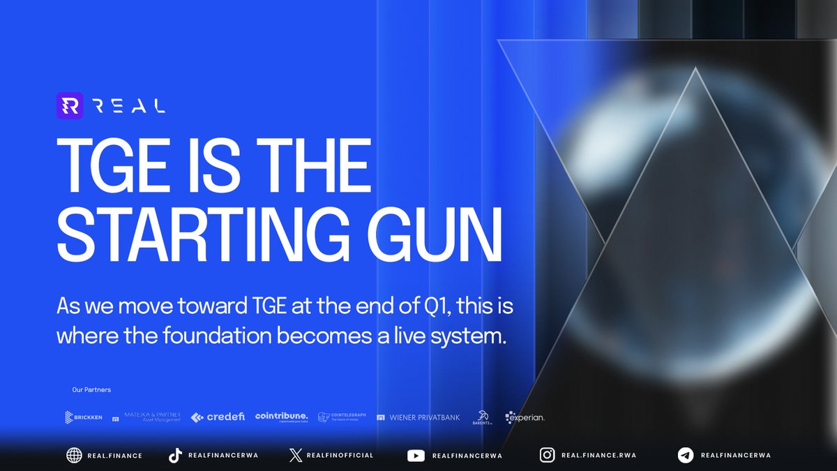 TGE Is the Starting Gun

TGE is not the finish line. It’s the starting gun. 

REAL is building for what comes beyond hype:

- RWA-native infrastructure
- risk-aware asset design
-on-chain insurance + recovery logic
- validator incentives aligned with real network utility

As we