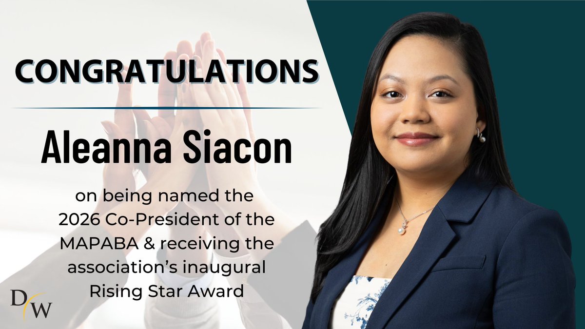 Congratulations, Aleanna Siacon, on being named the 2026 Co-President of the Michigan Asian Pacific American Bar Association (MAPABA) and receiving the association’s inaugural Rising Star Award. To read more, click here: bit.ly/3M7MT10 #DWLaw #TroyAttorney