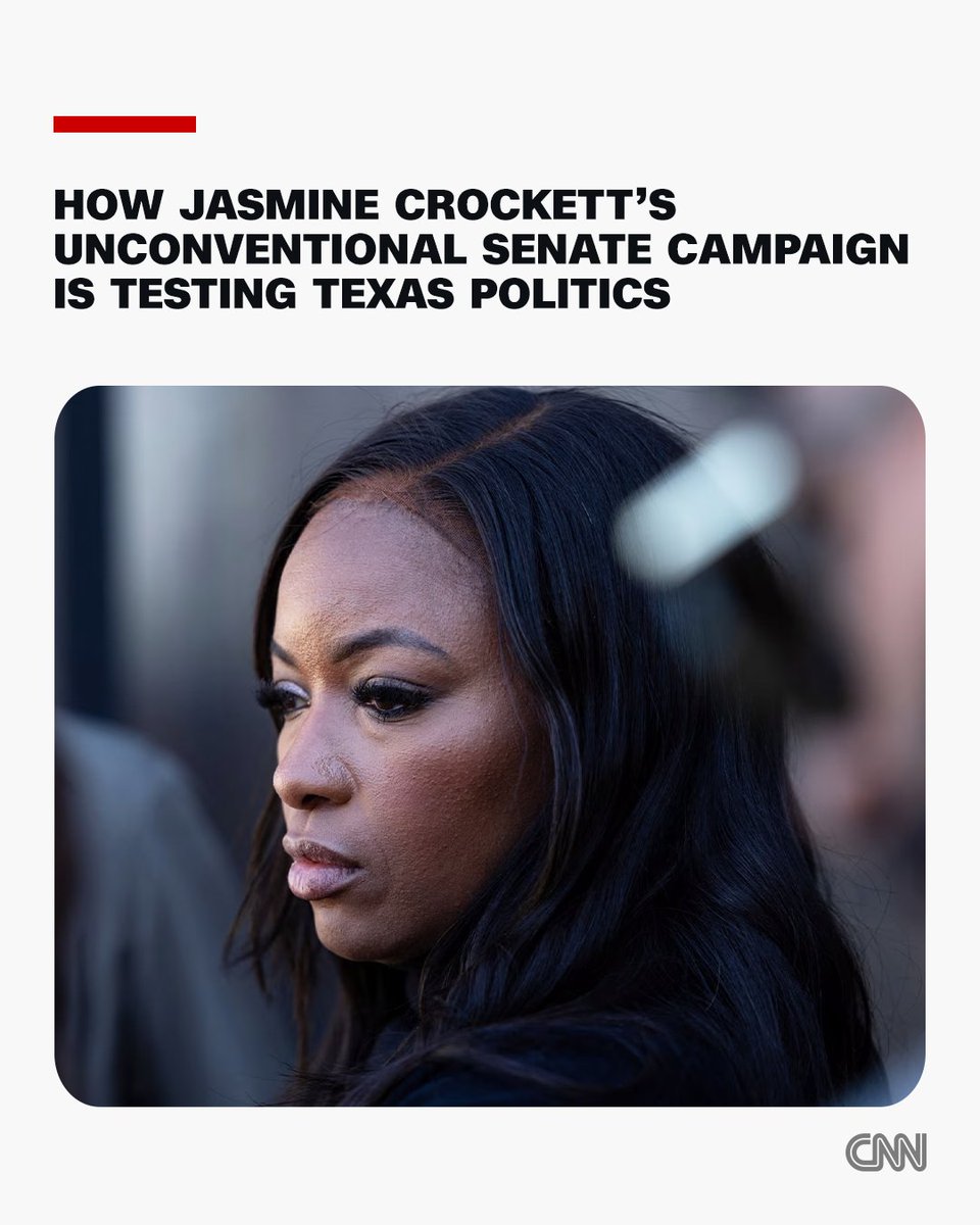 CNNPolitics's tweet photo. Texas Rep. Jasmine Crockett is quick to admit she’s not running a traditional Senate campaign, a strategy that will soon be put to the test in next month’s Democratic primary. https://t.co/fmlOFJVnCF https://t.co/dgvy4axeGY