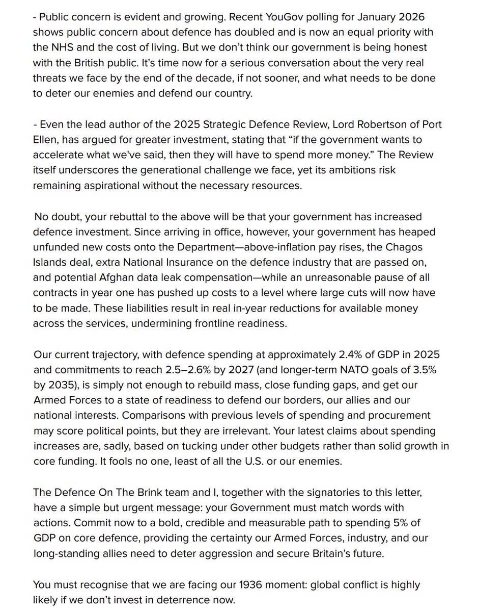 DefenceBrink's tweet photo. 🚨@BorisJohnson backs our letter calling for 5% of GDP on defence.

Britain’s armed forces lack the mass, readiness and resilience needed to produce a credible deterrent in an era of intensifying threats.

Public concern is surging. Let's deter now before it's too late.