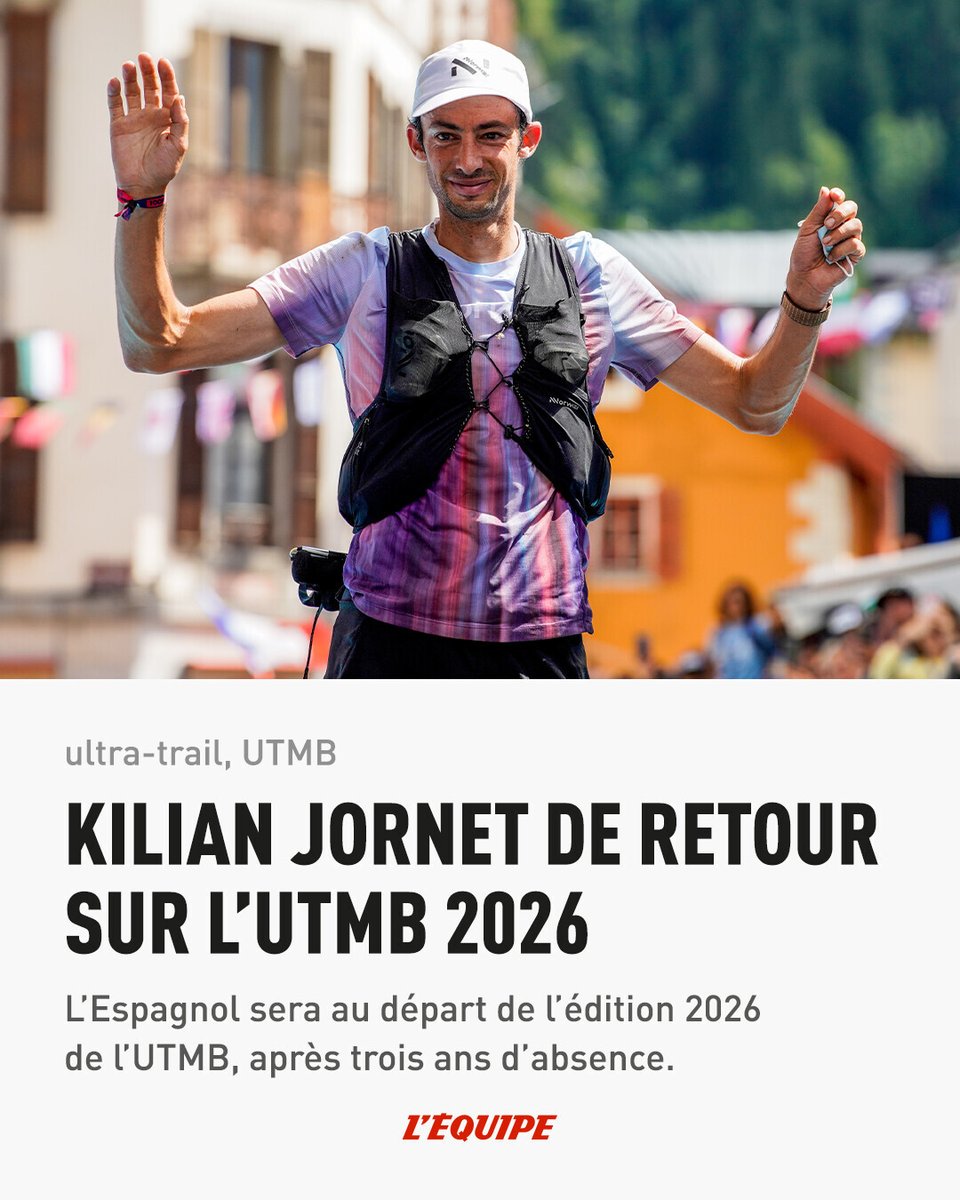 Grosse surprise ce lundi avec l'annonce du retour de Kilian Jornet à l'UTMB Mont-Blanc. L'Espagnol sera au départ à Chamonix fin août, après avoir couru la Western States et Sierre-Zinal > l.lequipe.fr/nKe