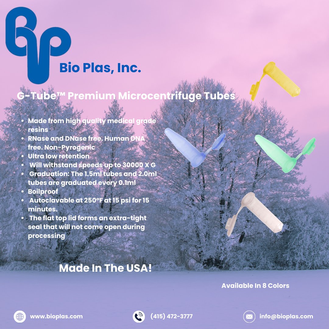 BioPlasInc's tweet photo. Bio Plas G-Tubes. Premium Snap-Cap Microcentrifuge Tubes https://t.co/hPX95JFiAZ